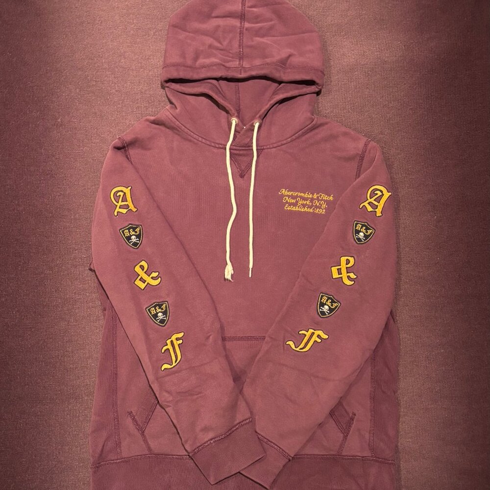 Abercrombie & Fitch Burgundy Hoodie | Logo Embroidered Sleeves
